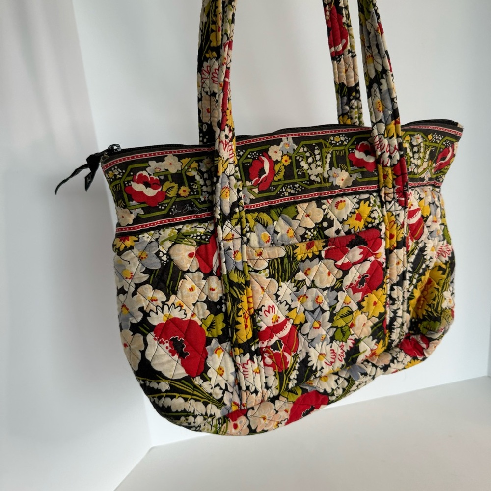 Vera Bradley Tote Bag Purse Red Yellow Floral Quilted - Picture 2 of 12